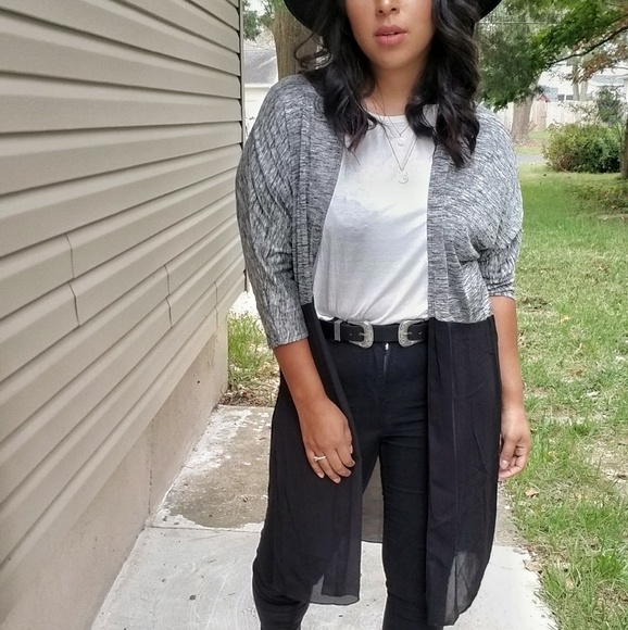 COMPARE & CONTRAST GRAY MARLED CHIFFON CARDIGAN - Picture 2 of 7